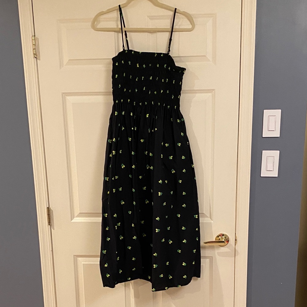 a new day Black Midi Sundress with Yellow / Green Lemon Print